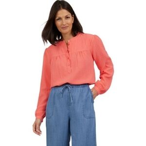 Chaps 100% Cotton 1/4 Button Up Women's Coral Everyday Casual Blouse Size M